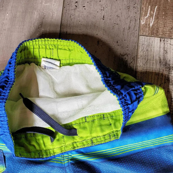 OP Ocean Pacific Green and Blue Boys Swim Trunks Board Shorts Size XS 4-5 EUC - Picture 7 of 14